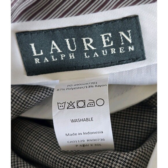 Lauren Ralph Lauren Pants Mens 42x30 Neil Dress Brown Pleated Houndstooth NWT - Picture 7 of 7